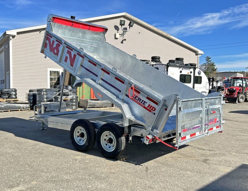2024 N&N Trailers 7×14 14K Galvanized Hydraulic Dump w/Ramps, 2-Way Spreader Gate, Tarp Kit – Used